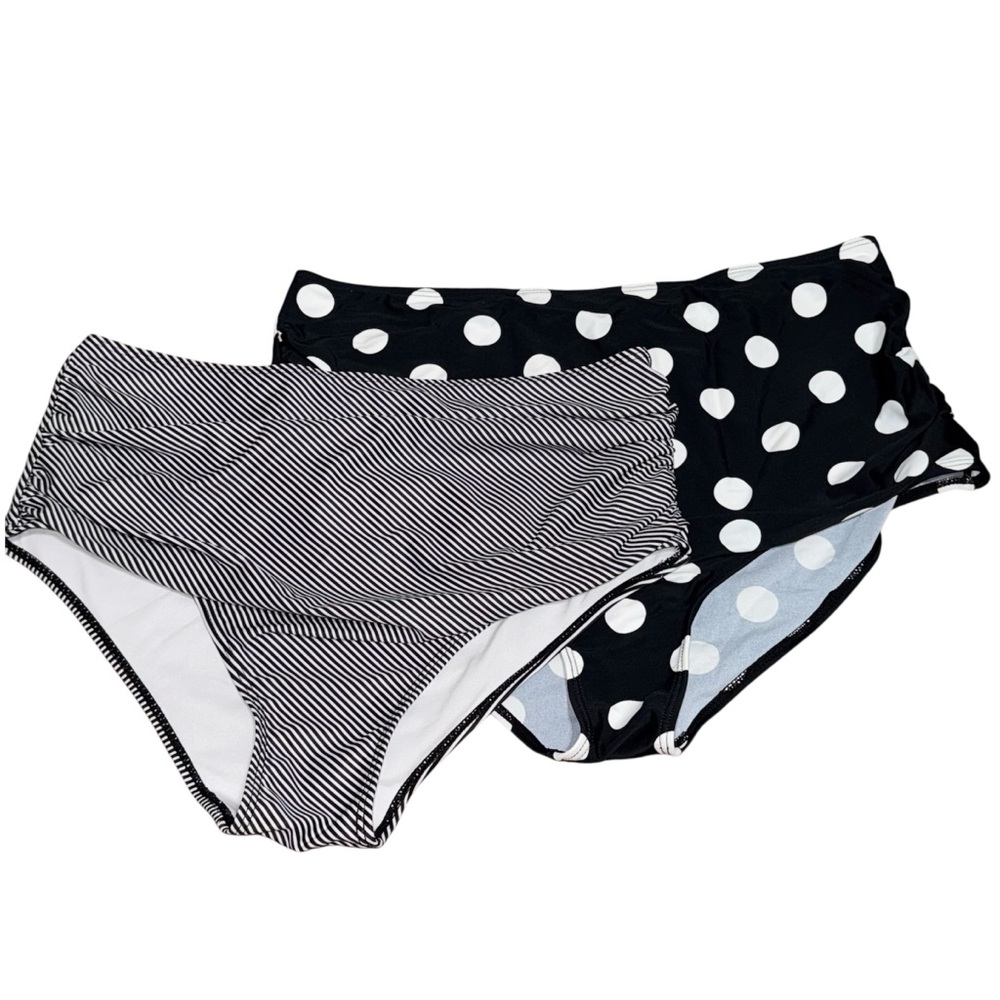 2 Pack Bundle XXL Patterned High Waisted Bikini Bottoms Black and White